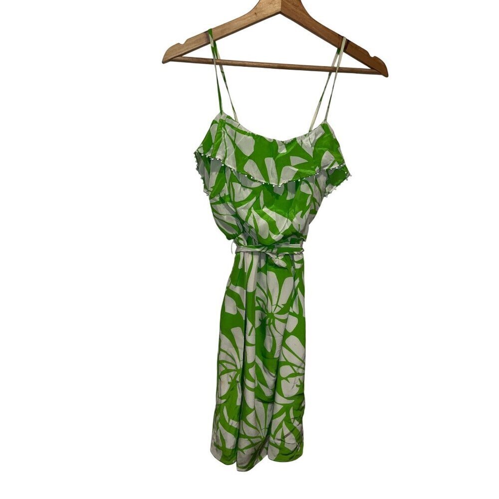 Lilly Pulitzer Green & White Tropical Print Ruffle Dress Women Size 0